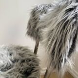 Vintage chair, gray long-haired synthetic fur
