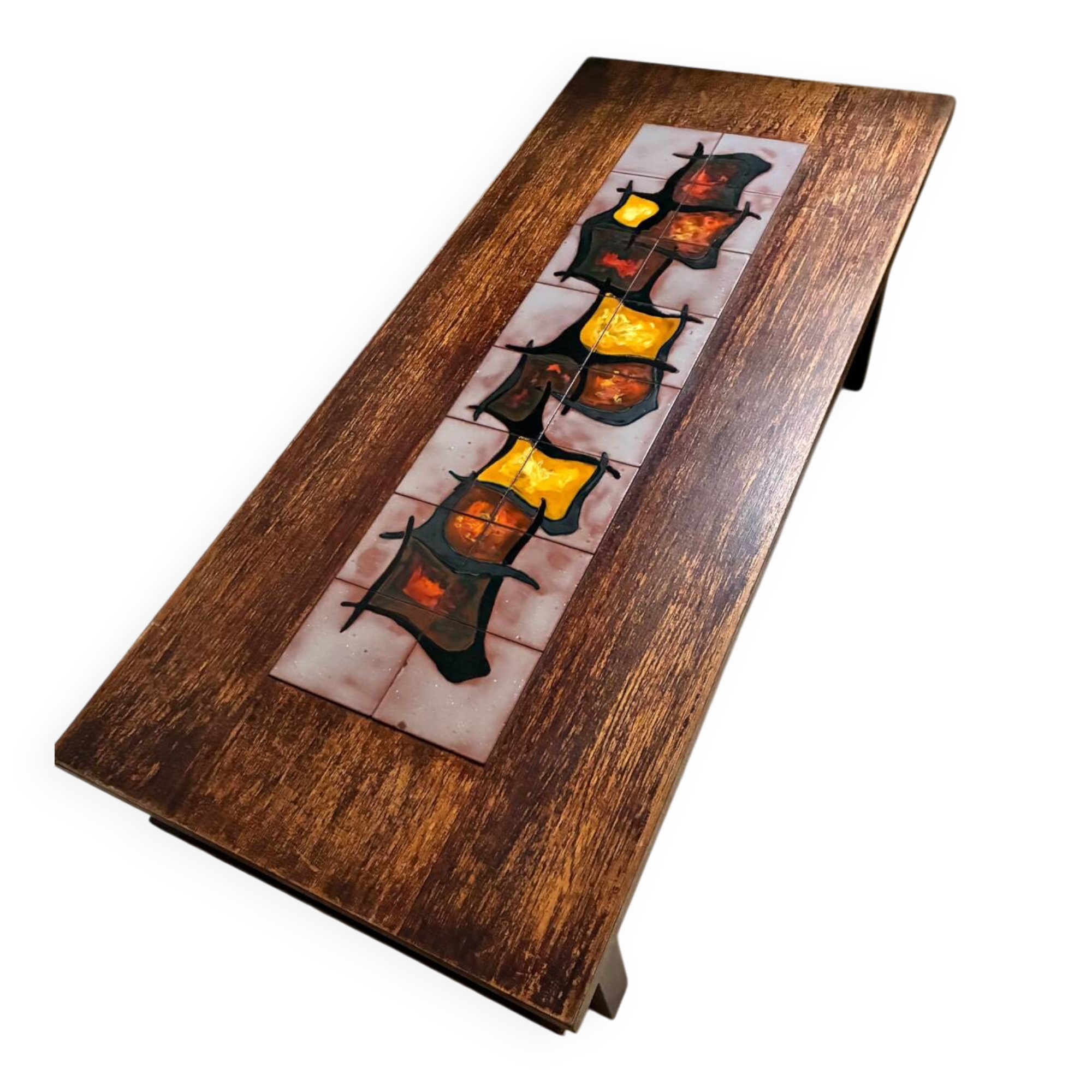 Coffee table in wood and ceramic tiles, Vallauris style