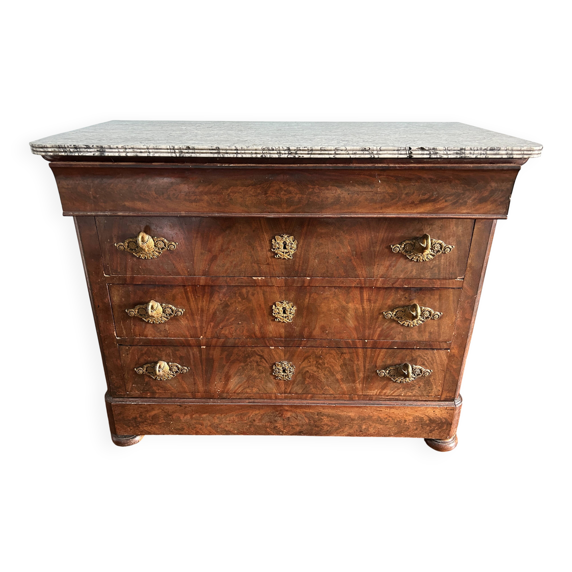 Louis-Philippe chest of drawers in mahogany, thick marble top – 19th century