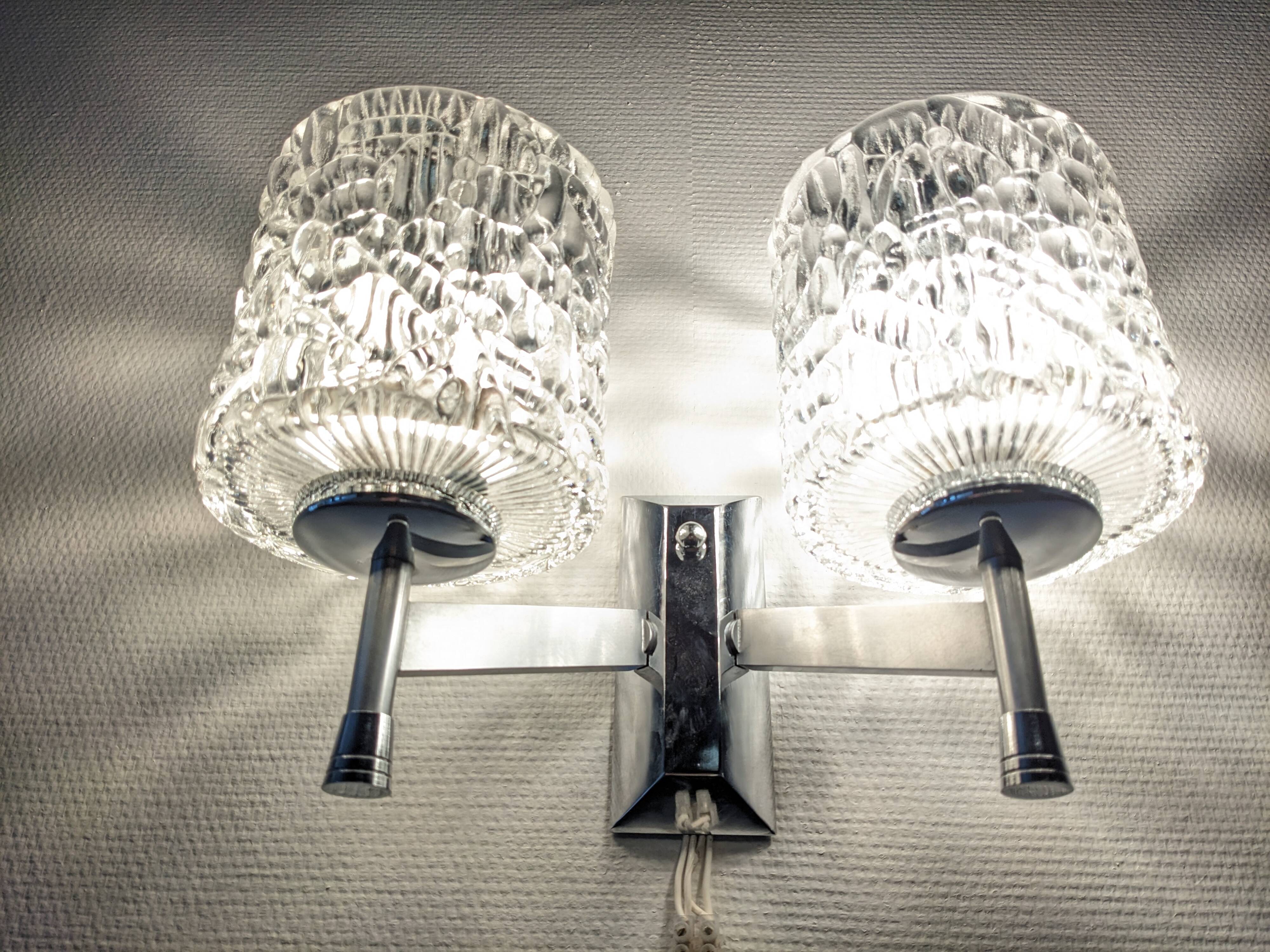 Pair of Murano glass wall lights by Kaiser Leuchten, Germany circa 1970.