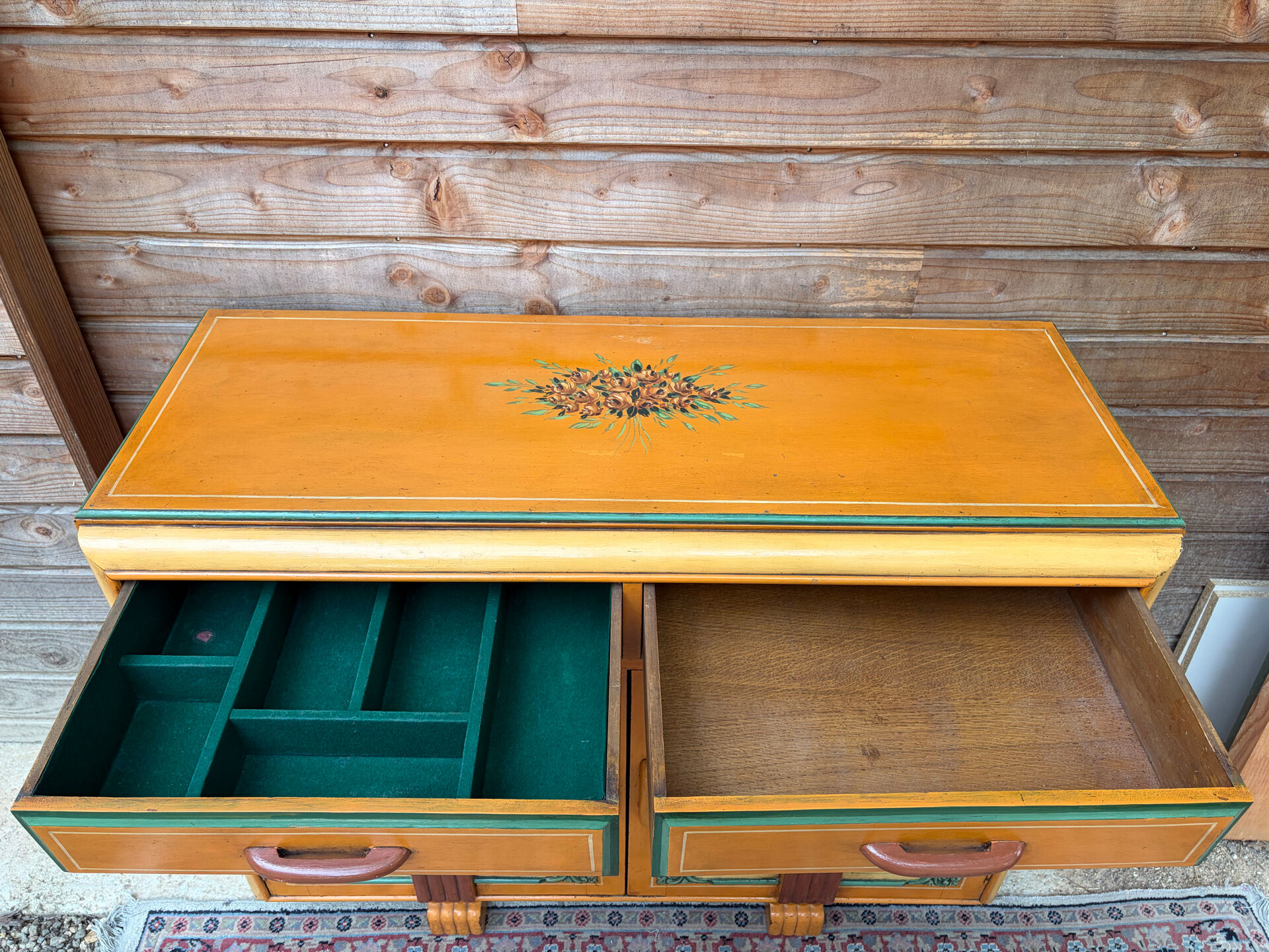 Low buffet / Art Deco sideboard (1930s) revamped in Folk / Bohemian style.