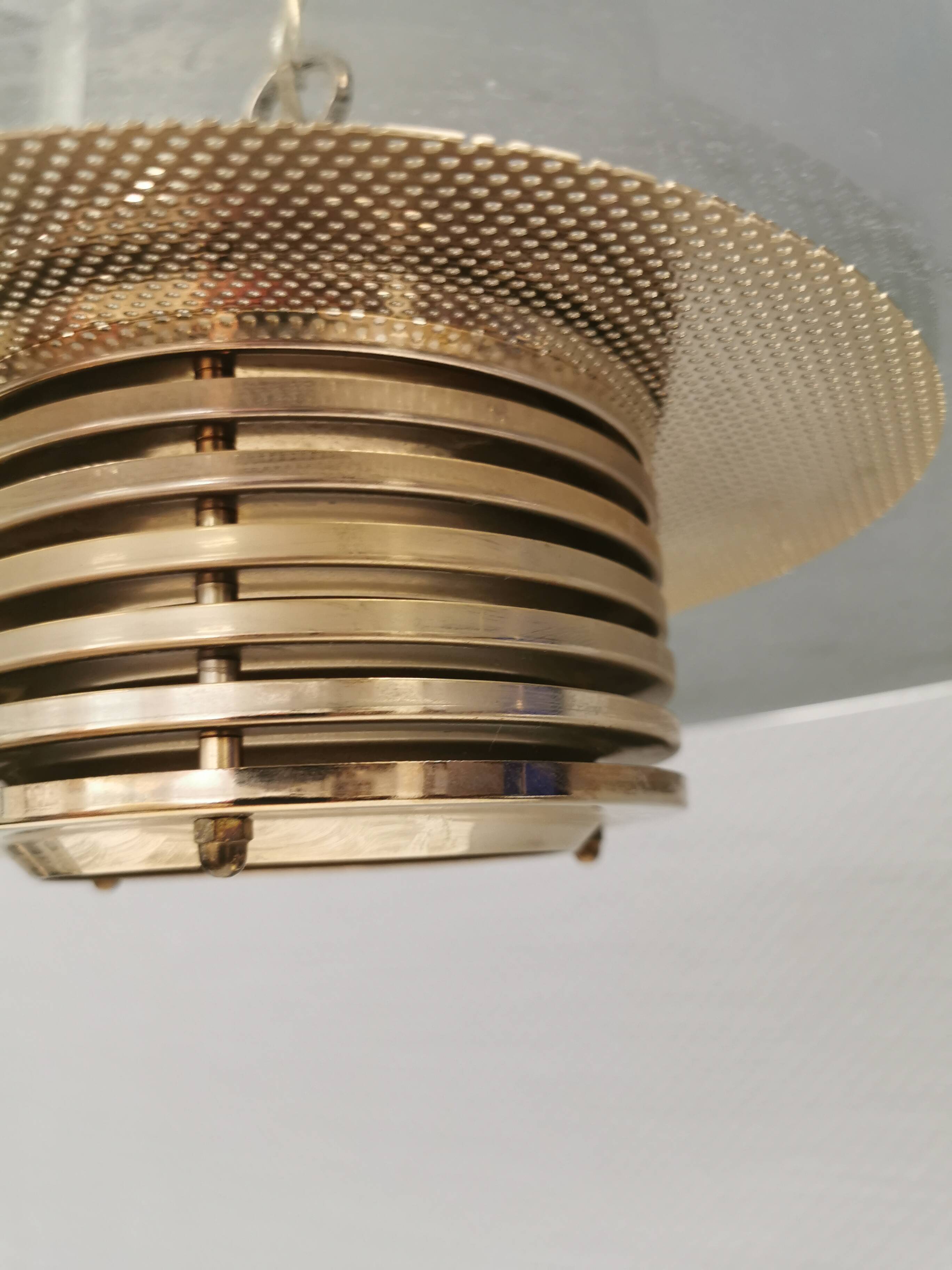 Original Belid T 391 pendant light in gold-coloured metal and smoked glass