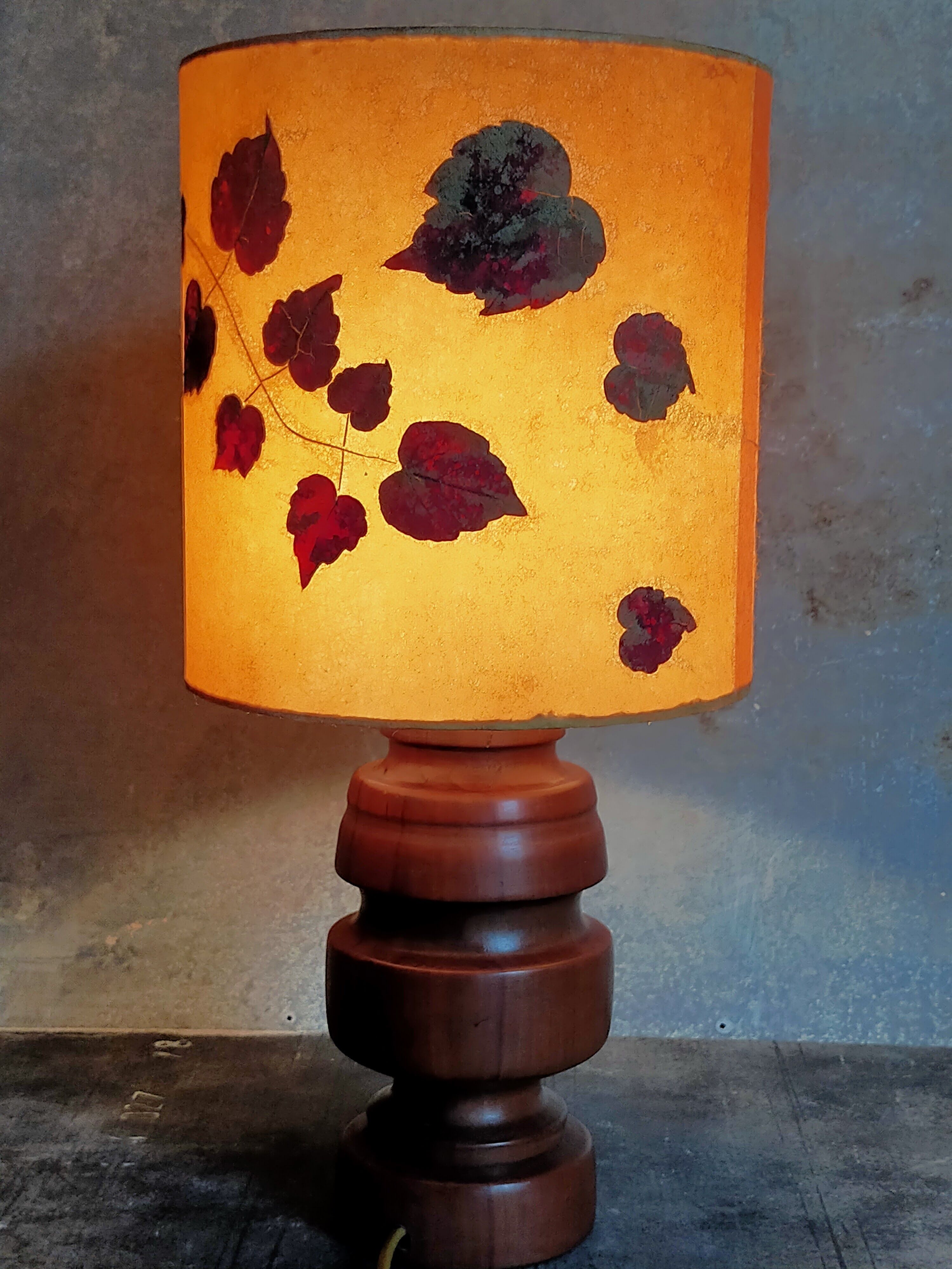 Vintage solid wood lamp and herbarium lampshade