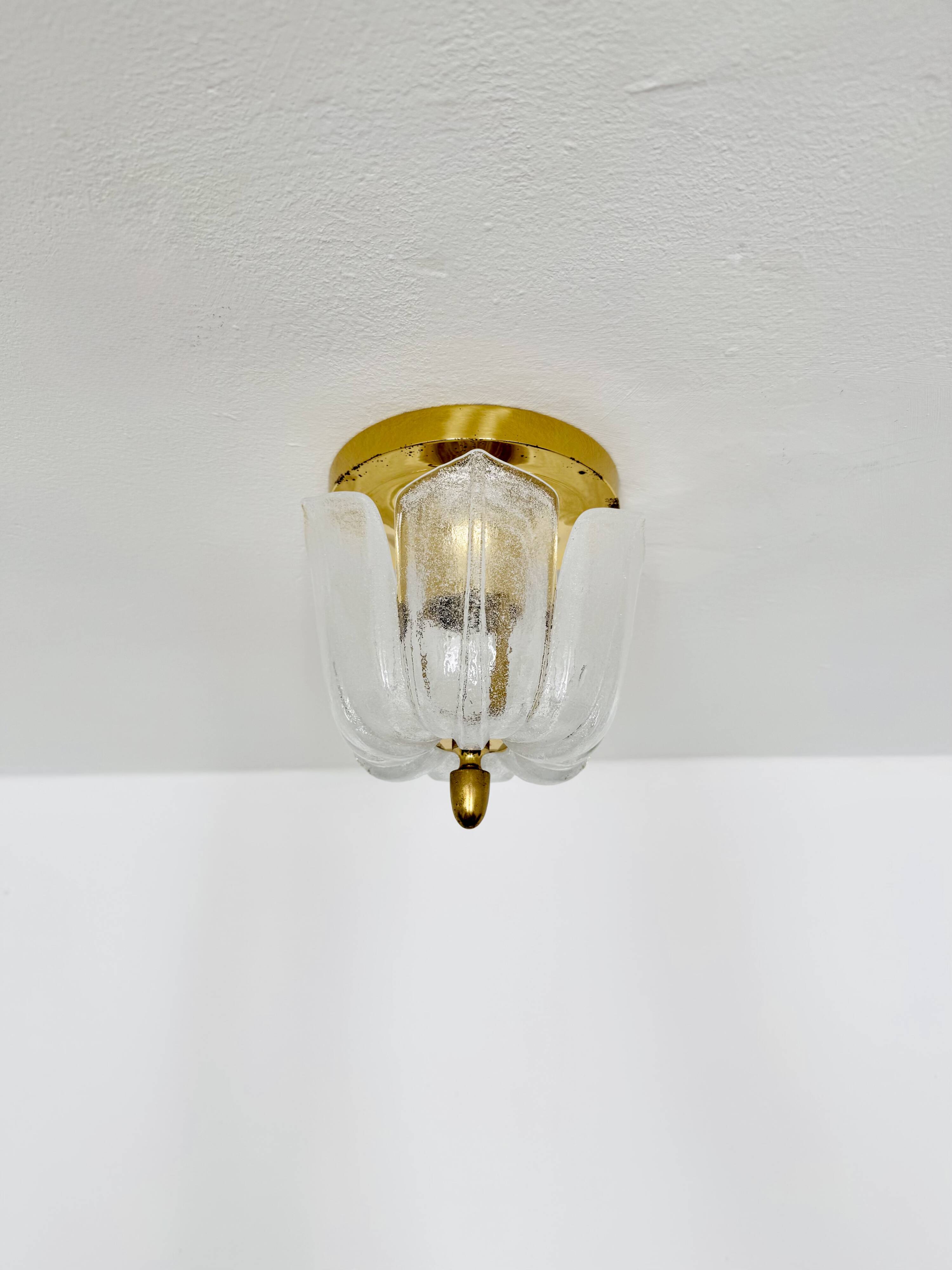 Brass and Glass Flush Light by Glashütte Limburg