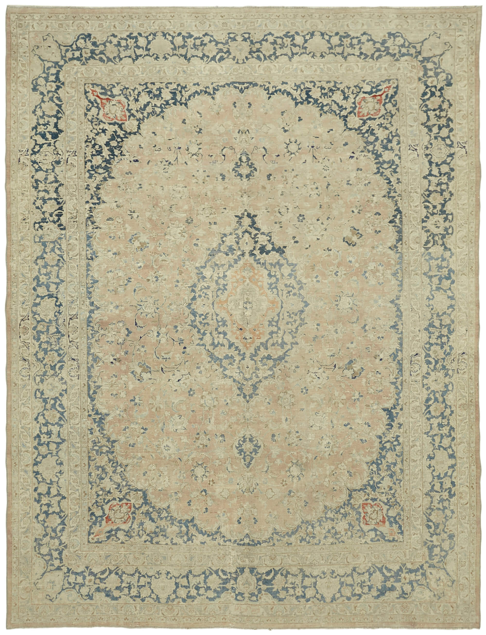 Hand-knotted persian vintage 1970s 305 cm x 390 cm beige wool carpet
