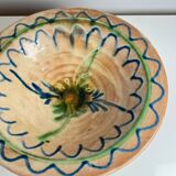 Glazed ceramic dish with green and blue floral decoration – vintage southern earthenware – handmade