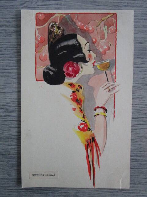 Old Art Deco watercolour "sherryzilla"