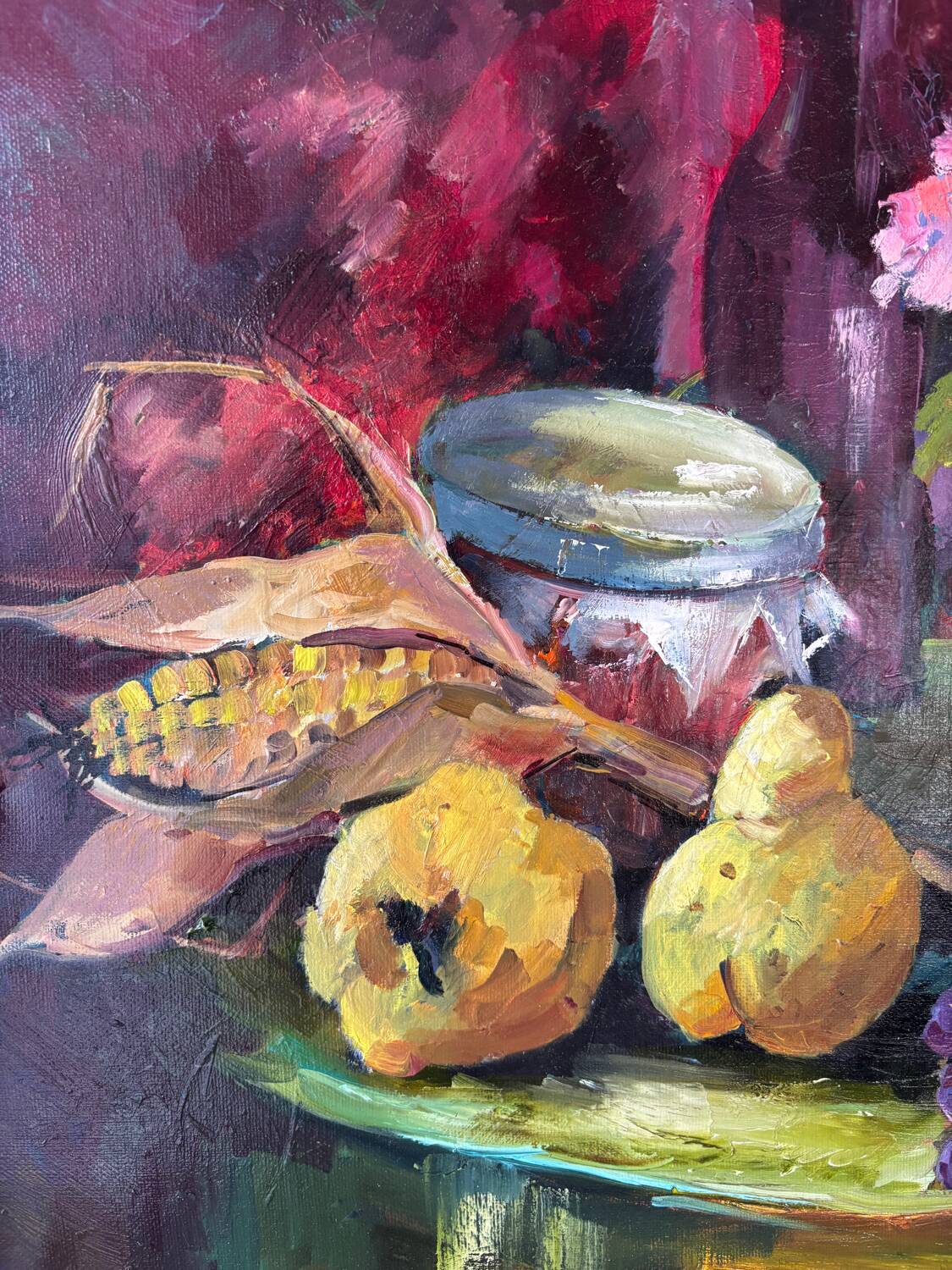 Oil on canvas Azalea grapes and pears signed Paumier