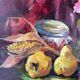 Oil on canvas Azalea grapes and pears signed Paumier