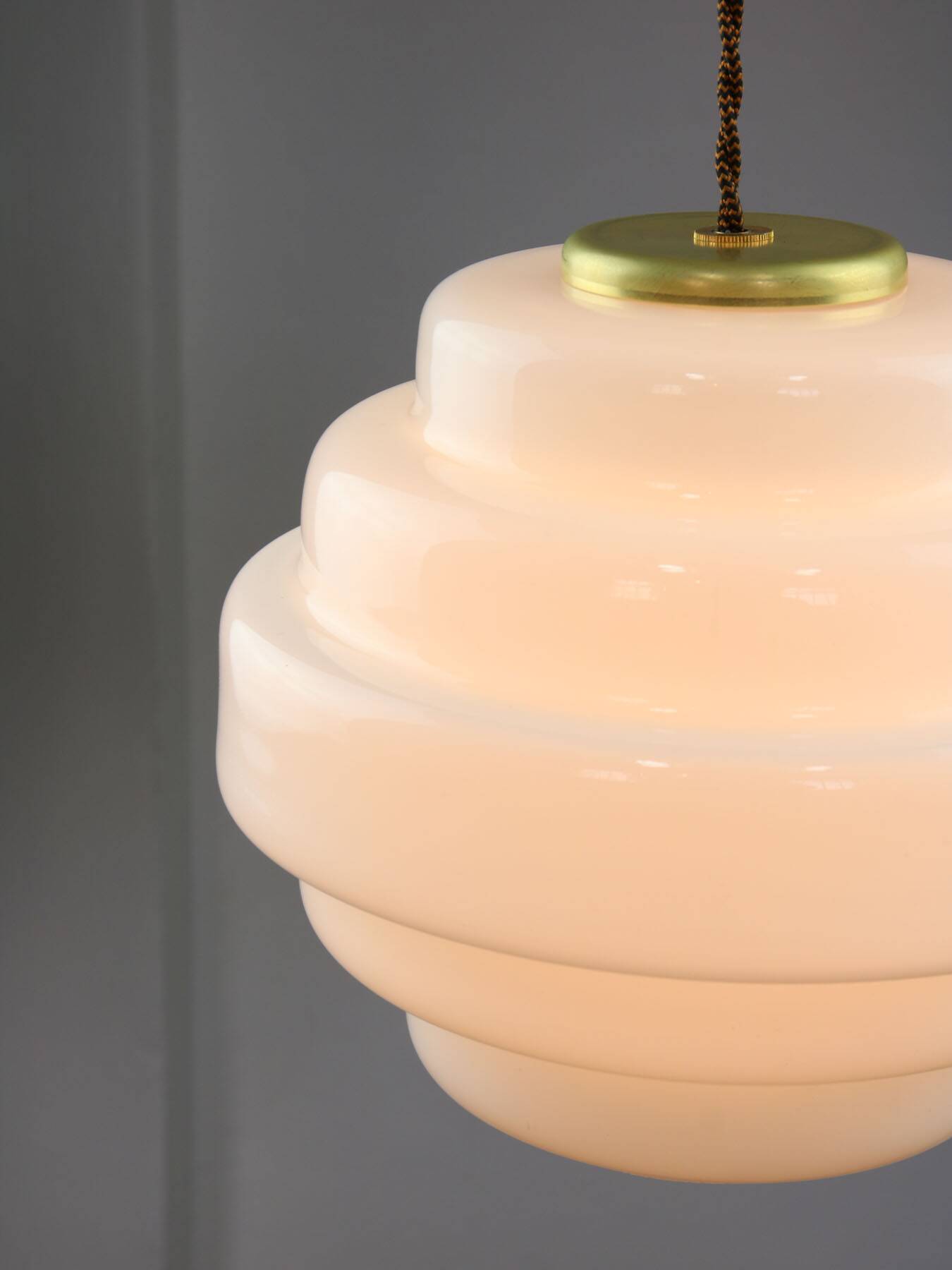 Mid-Century Italian Brass and Opaline Glass Pendant Lamp