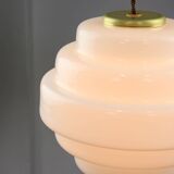 Mid-Century Italian Brass and Opaline Glass Pendant Lamp