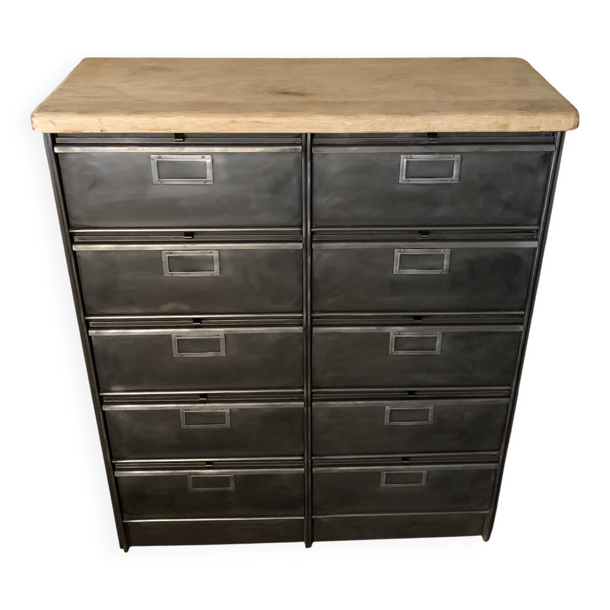 Ronéo furniture with 10 industrial wood and metal flaps