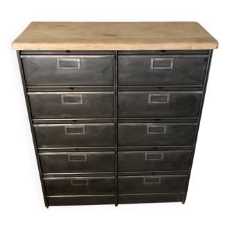 Ronéo furniture with 10 industrial wood and metal flaps