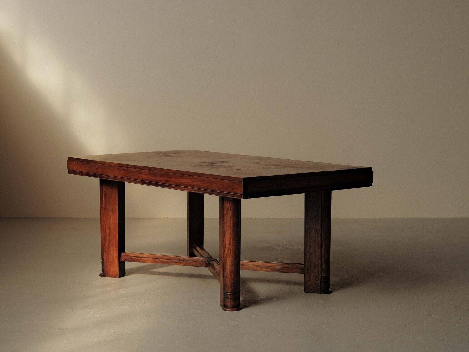 Modernist oak table with a checkerboard top, France, circa 1940.