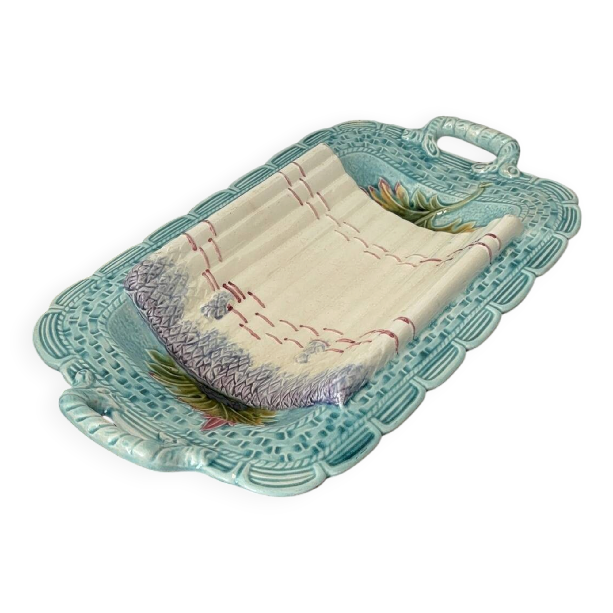 Vintage asparagus dish in faience barbotine – Large serving platter