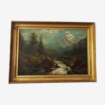 T. Levigne Oil on canvas alpine landscape signed