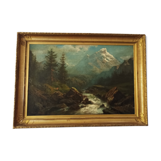 T. Levigne Oil on canvas alpine landscape signed