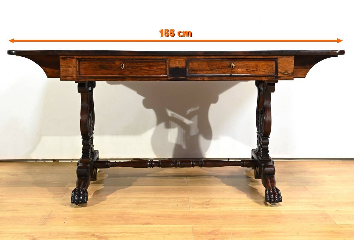 Desk Table with Shutters in Solid Rosewood, Restoration Period – Early 19th Century