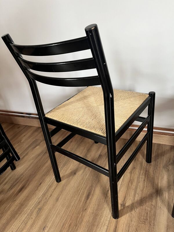 Ensemble de 4 chaises noires italiennes 1970s