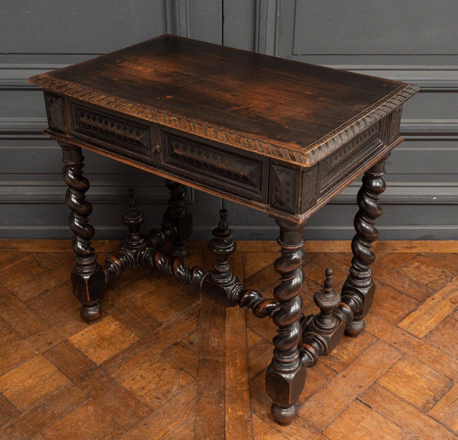 Louis XIII style blackened walnut desk, late 19th century, turned legs, one drawer