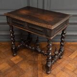 Louis XIII style blackened walnut desk, late 19th century, turned legs, one drawer