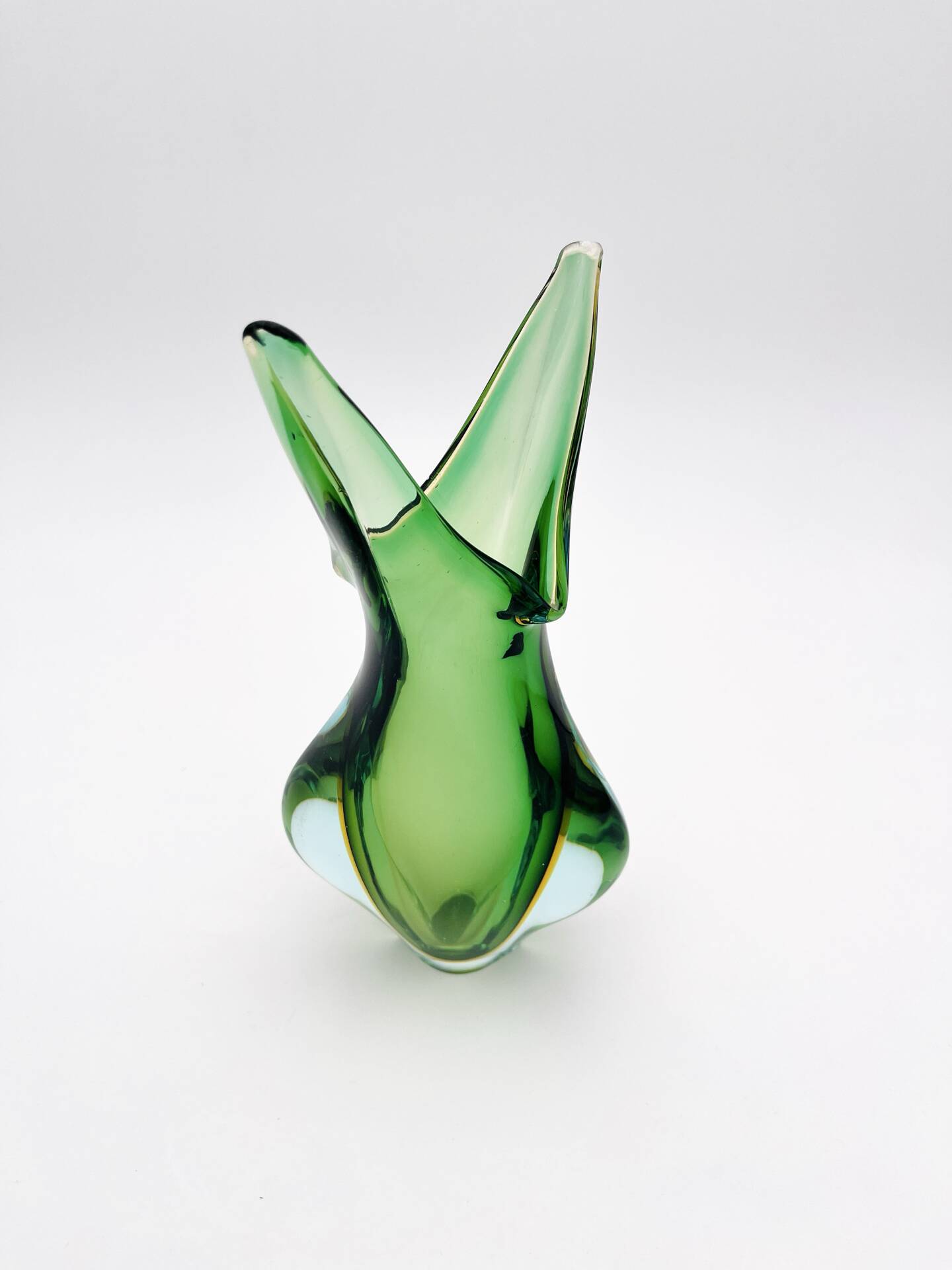 Murano vase Flavio Poli Sommerso Emerald Green Yellow Turquoise 26cm