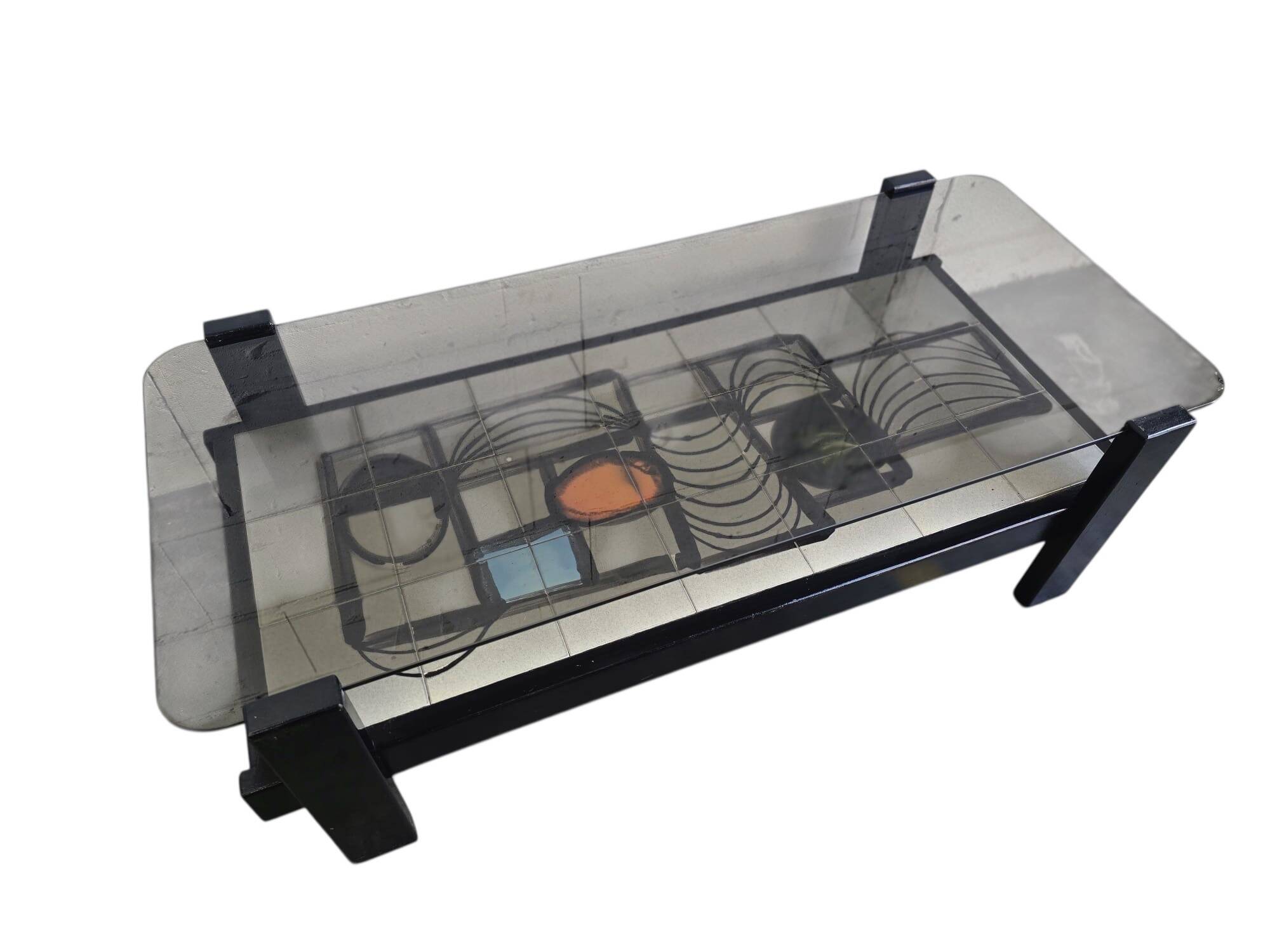 vintage coffee table with smoked brown glass