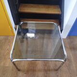 Italian design coffee table with chrome metal and smoked glass from the 1970s.