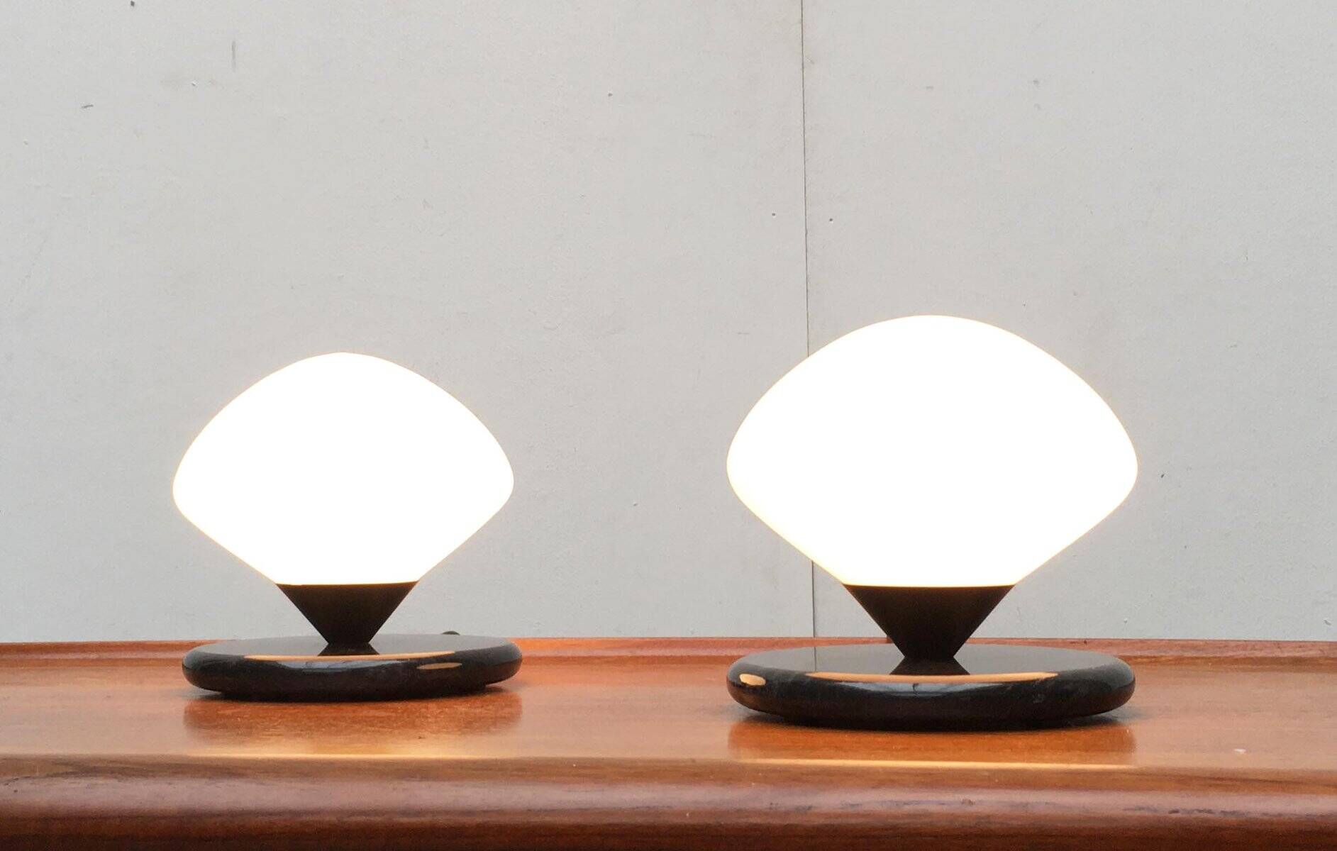 Vintage Swiss marble and glass table lamps by Optelma, set of 2.