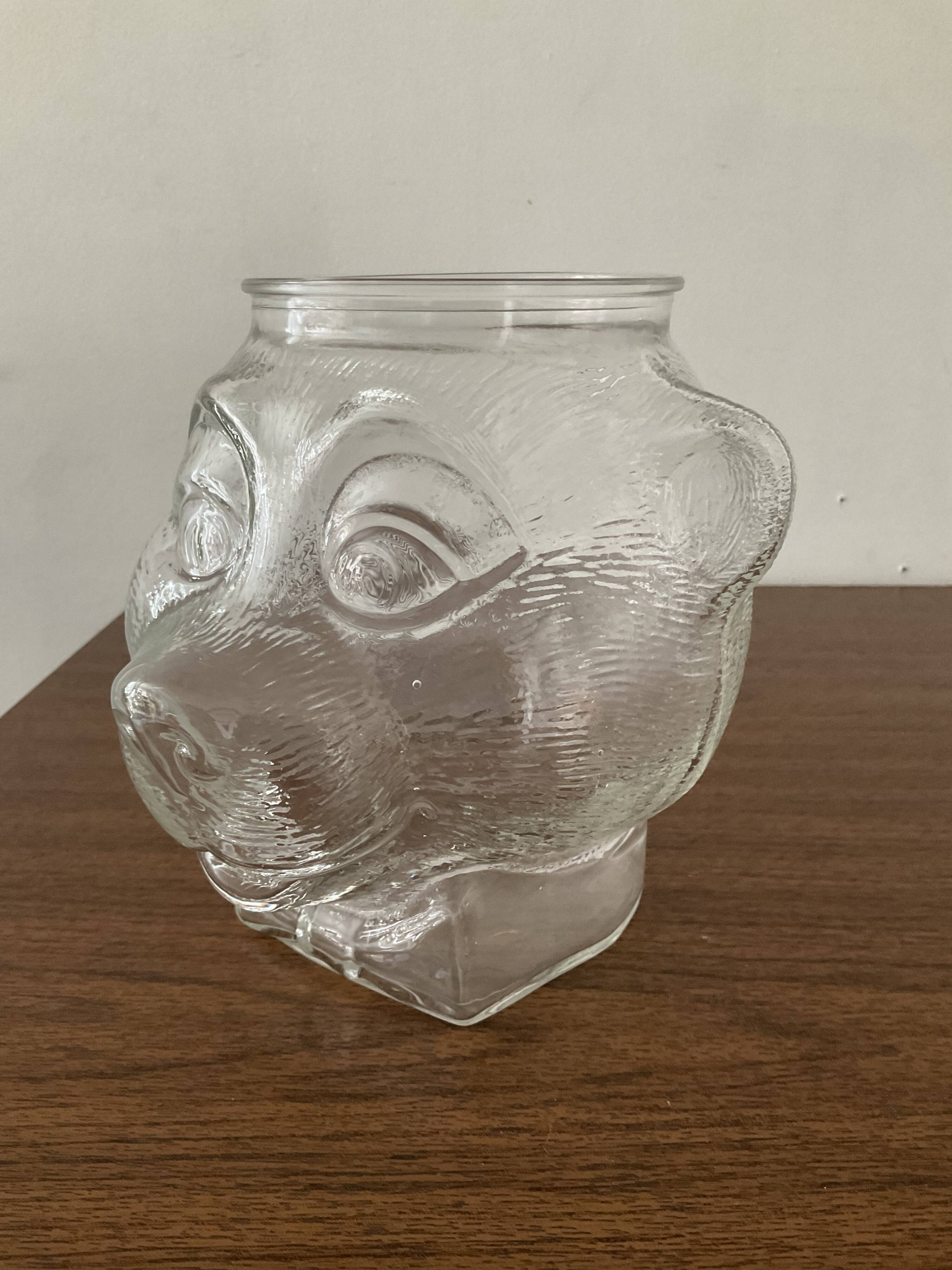 Vintage glass bear head jar France