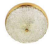 Applique Plafond Ronde J.T. Kalmar en Laiton et Verre Texturé, Moderne du Milieu du Siècle, Autriche, Années 1950