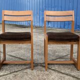 Pair of Maison Regain Elm Sled Chairs, Vintage 1960s