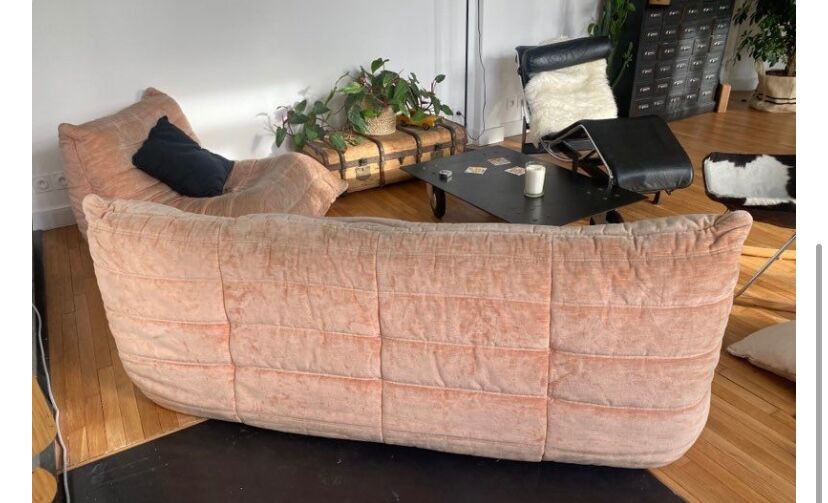 3-seater sofa & 1 armchair togo pale pink roset line