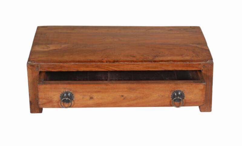 Table furniture de metier brown small bedside old teak drawer piece of origin india