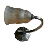 Lampe années 30 pied en laiton tulipe en verre pressé