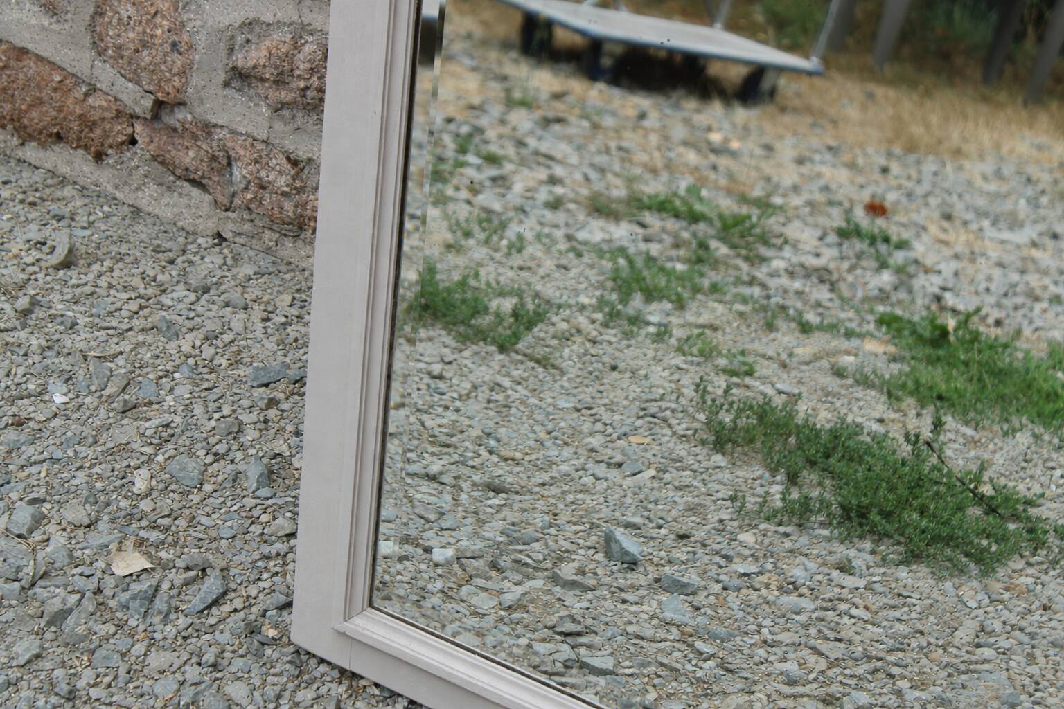 Large antique Art Deco bevelled mirror from 1929 – Greige tabletop mirror