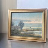 Vintage Landscape oil on canvas With Wooden frame