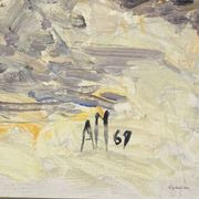 Oil painting by Alexander Michael of an autumn walk in a park, 1969.