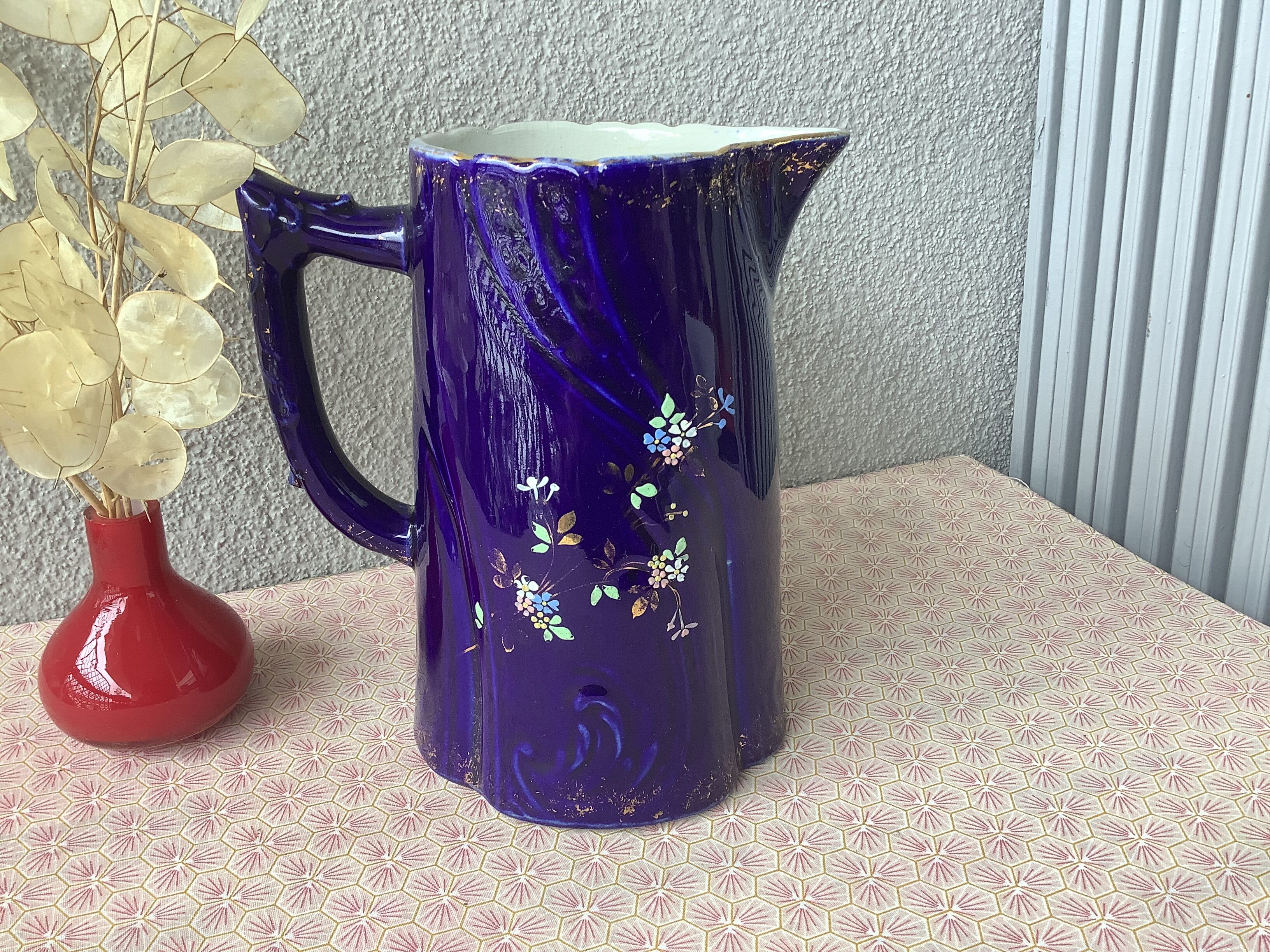 Cobalt blue pitcher Napoleon III enamelled decoration