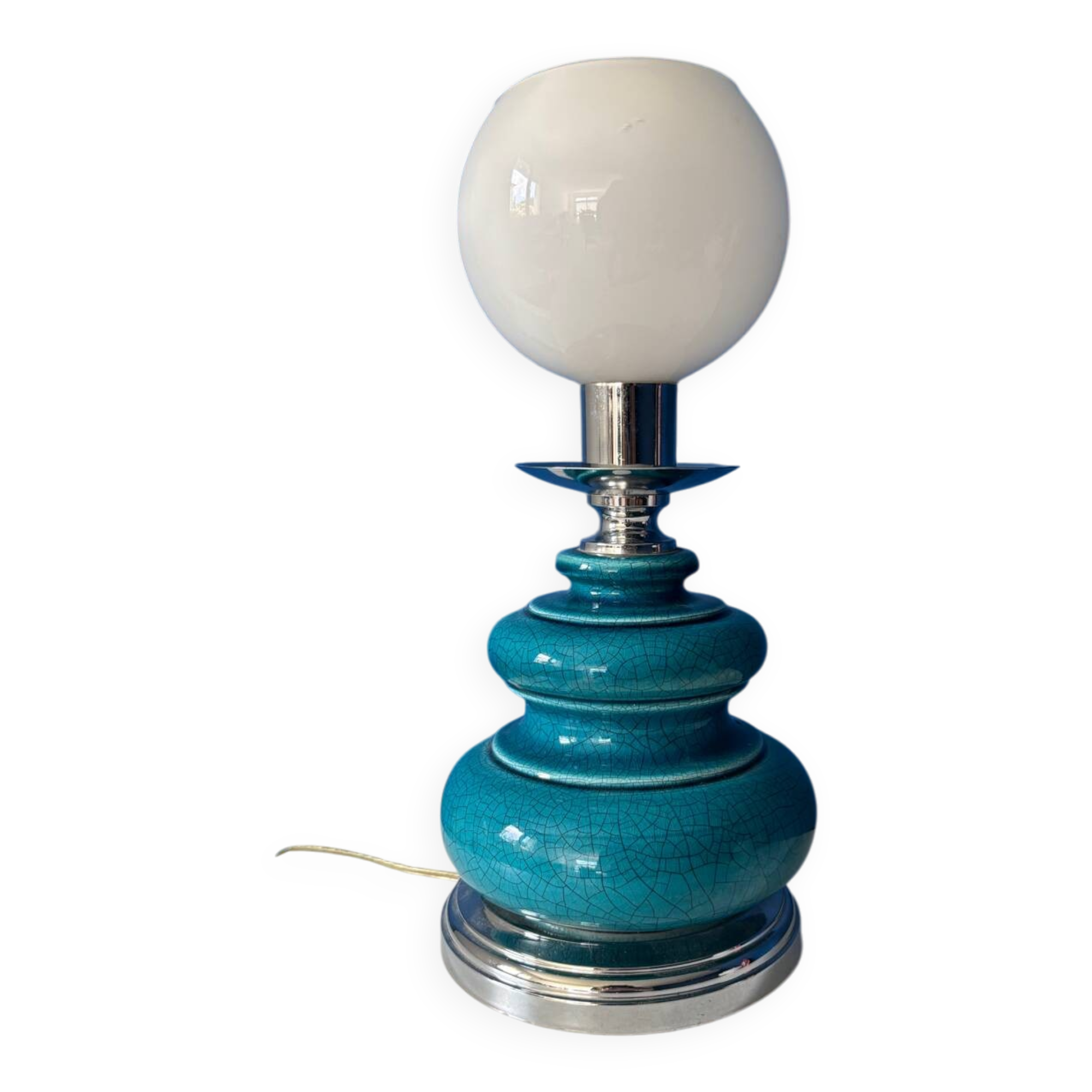 Vintage turquoise blue crackled glazed ceramic lamp – base ch
