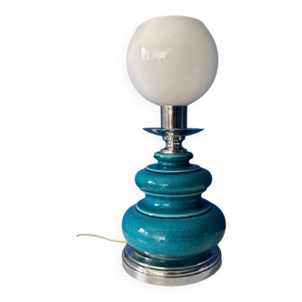 Lampe vintage en céramique craquelée émaillée bleu turquoise – base ch