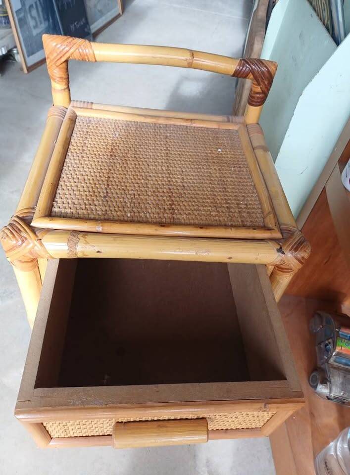 Vintage rattan bedside table