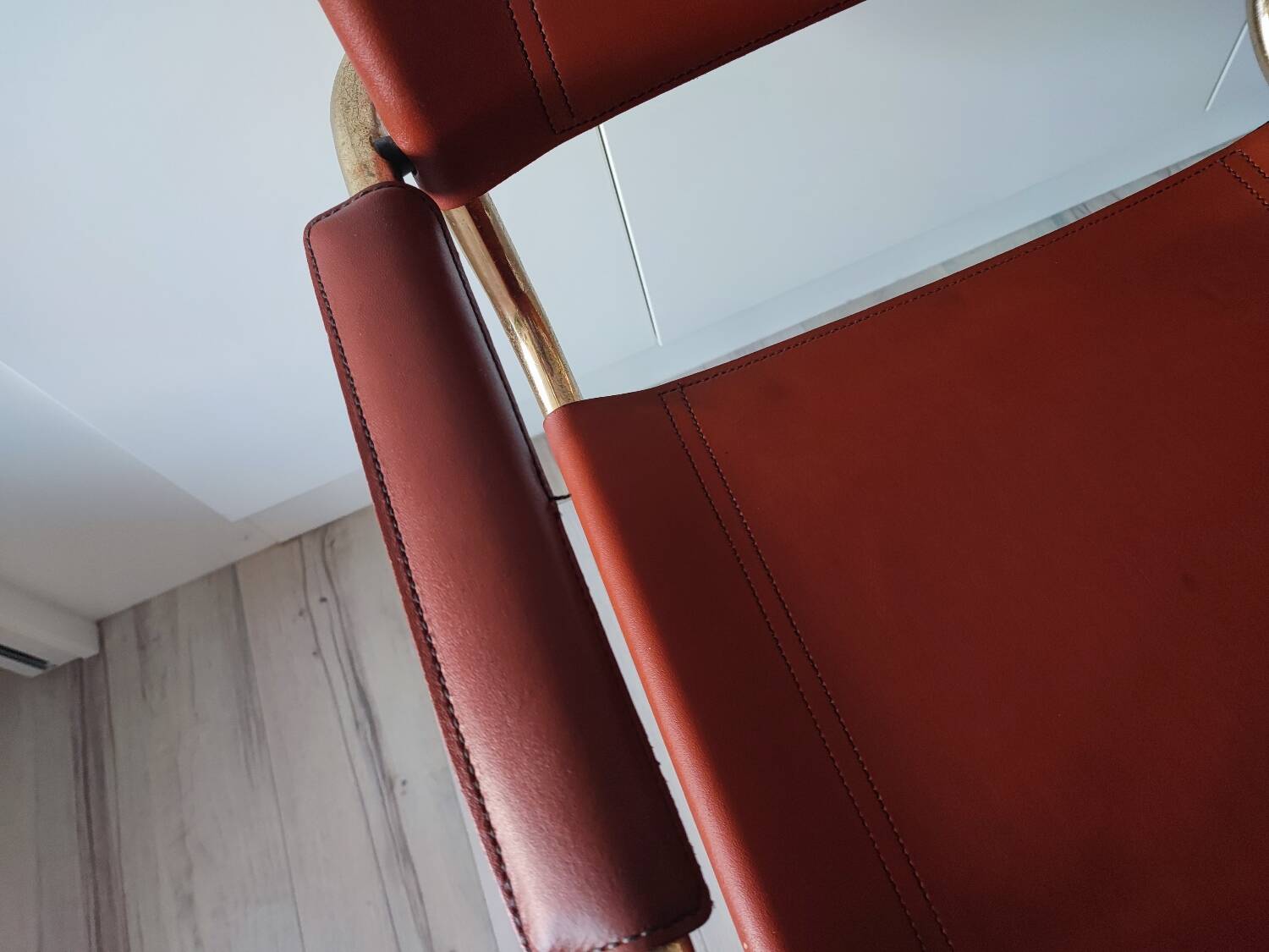 B34 armchairs, cognac leather and gilding
