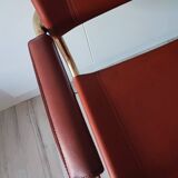 Chaises fauteuils B34 cuir cognac et dorure