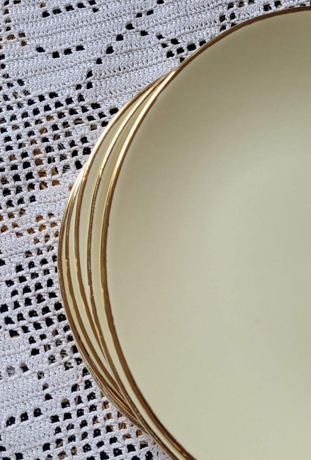 Set of 6 flat yellow plates porcelain from Salins model Tivoli