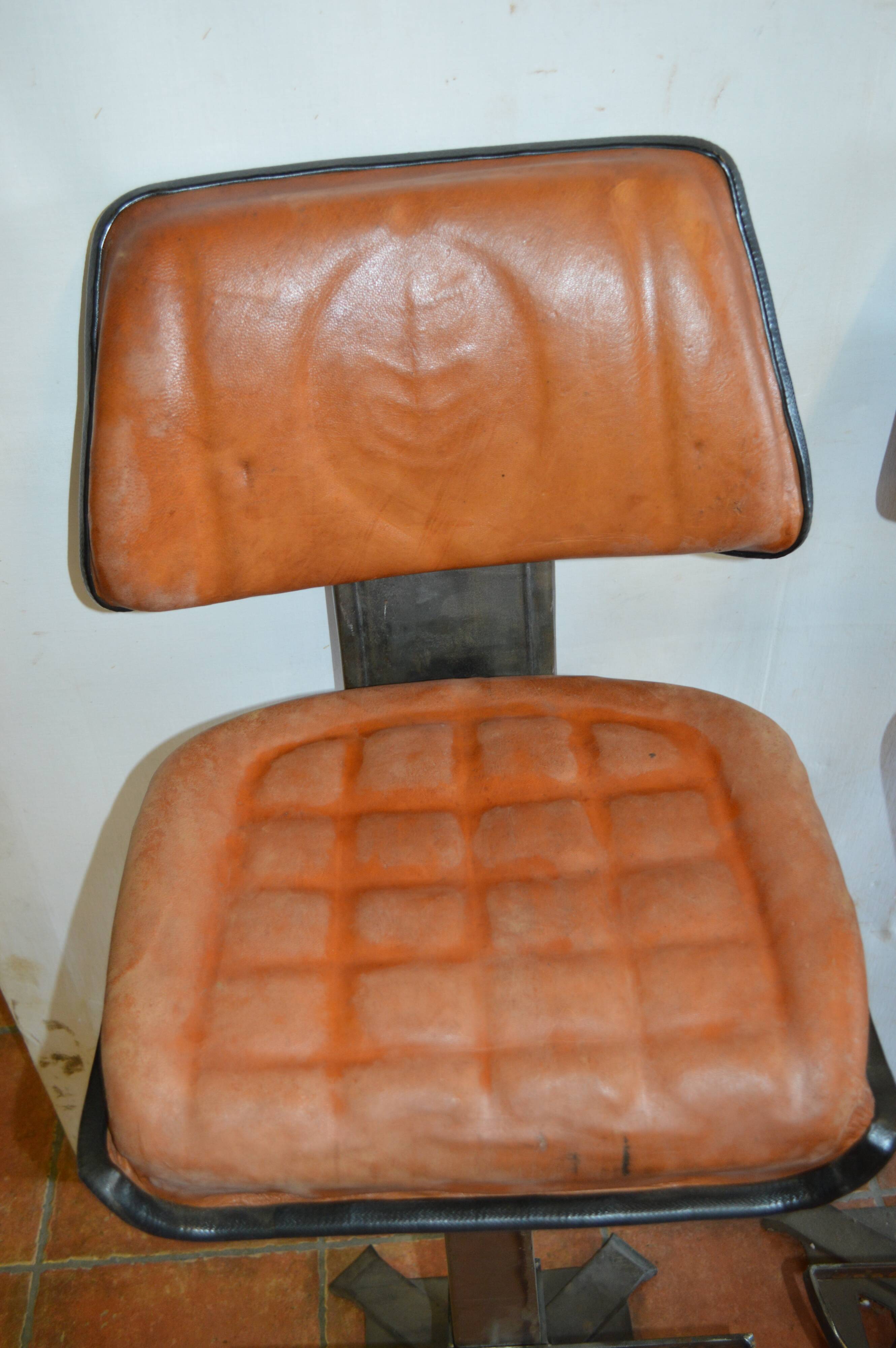 Industrial iron and leather bar stools