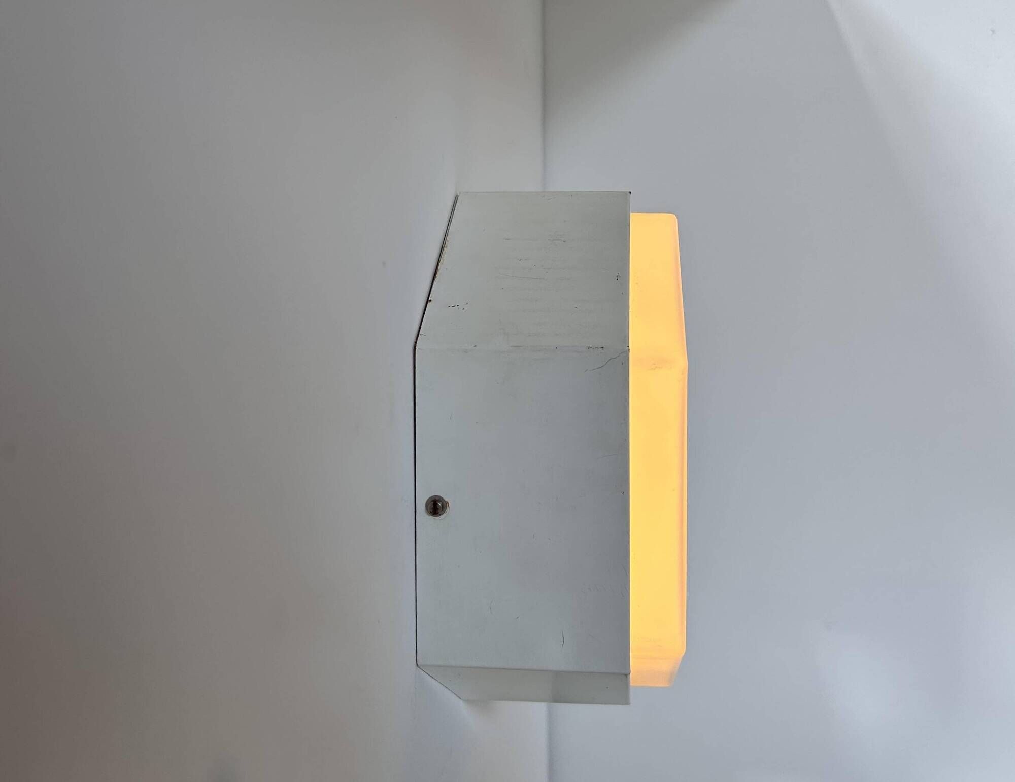 Pair of vintage Raak wall lights, opaline and white lacquered metal, Netherlands 1968