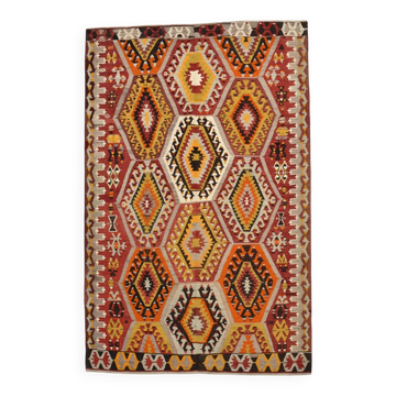 6x9 Large Geometric Style Multicolor Style Wool Vintage Kilim Rug,182x283cm
