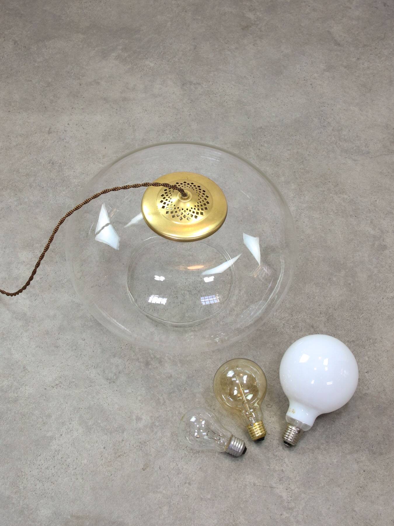Italian Mid-Century Glass and Brass Pendant Lamp