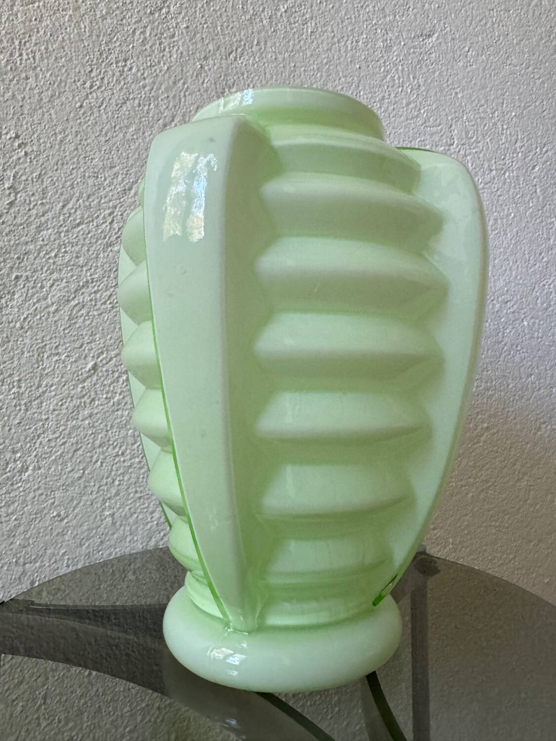 Art Deco uranium opaline skyscraper vase